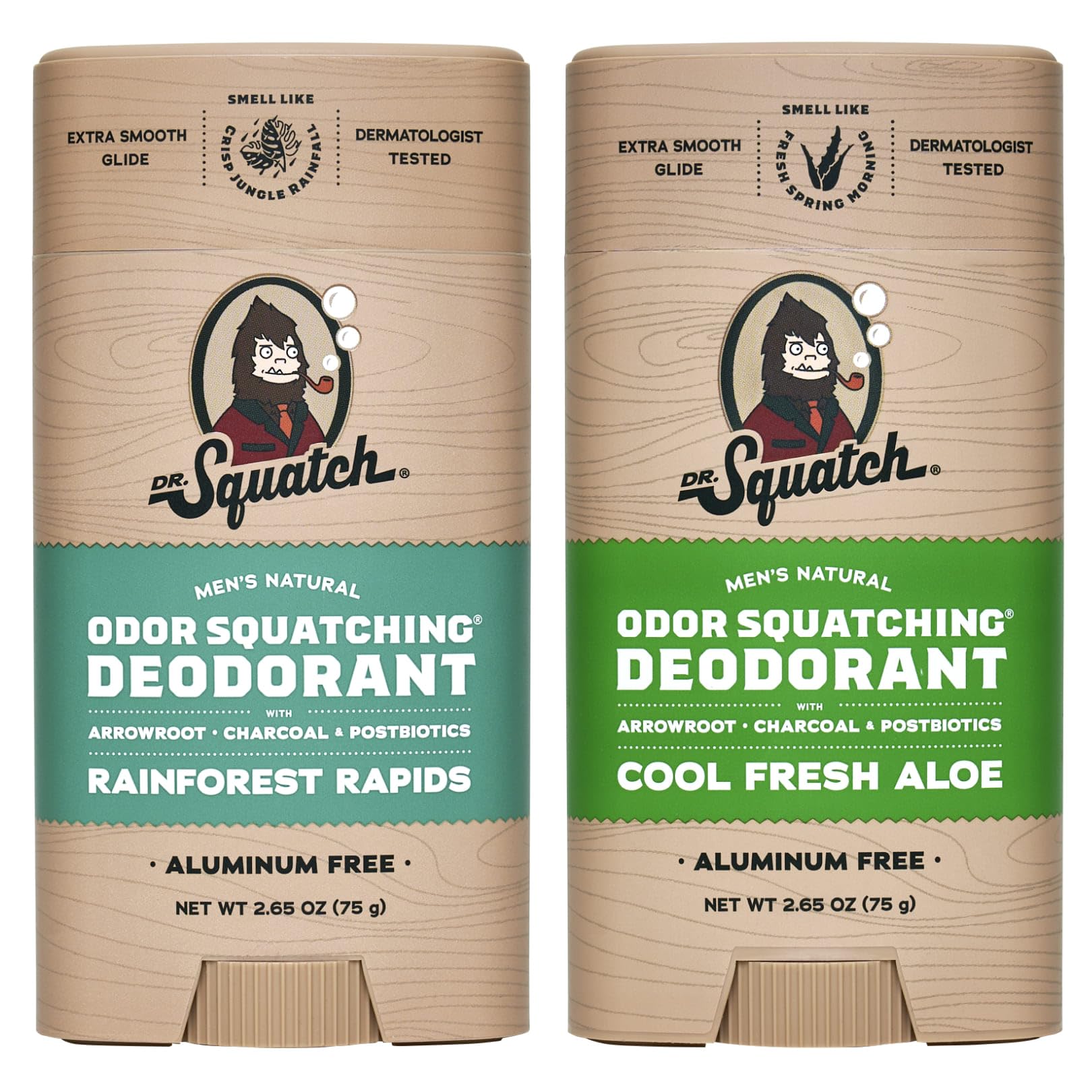 Dr. Squatch Natural Deodorant for Men – Odor-Squatching Mens Deodorant Aluminum Free - Rainforest Rapids + Cool Fresh Aloe (2.65 oz 2 Pack)