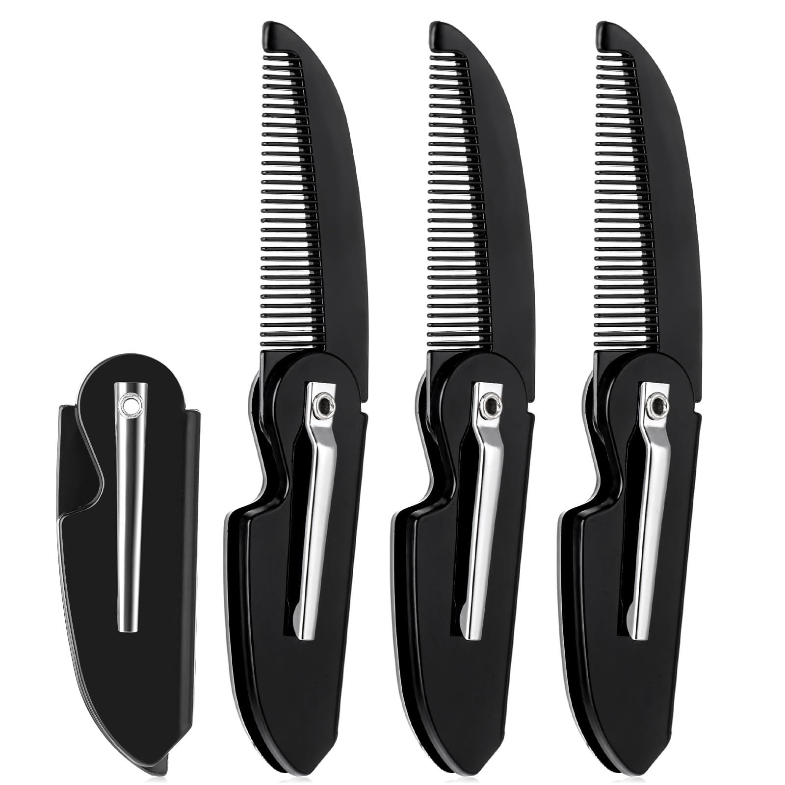 Ouligay 4pcs Folding Mustache Comb Mini Portable Beard Comb for Men Fine Teeth Plastic Pocket Comb for Men Mustache Hair Care Styling Grooming Black