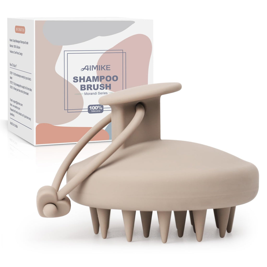 AIMIKE Soft Silicone Scalp Exfoliator & Massager Brush Khaki