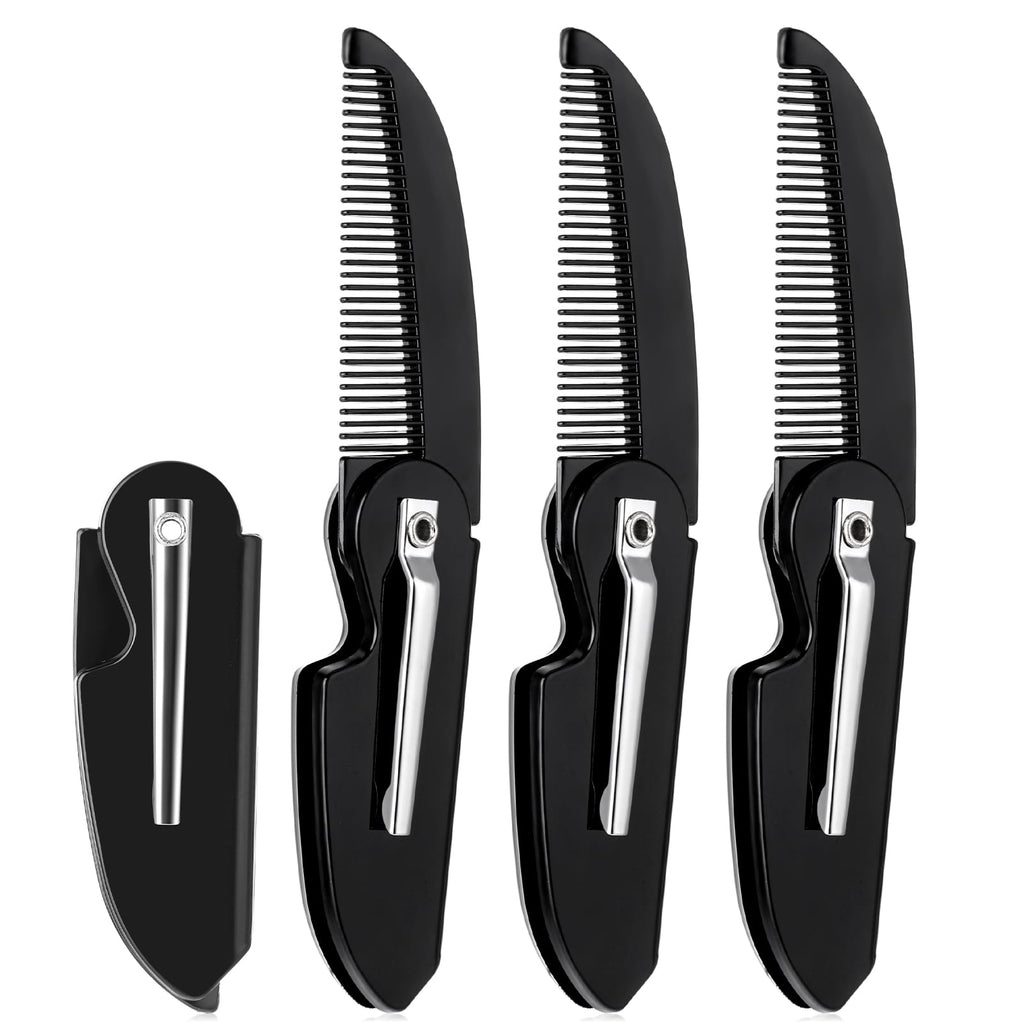 Ouligay 4pcs Folding Mustache Comb Mini Portable Beard Comb for Men Fine Teeth Plastic Pocket Comb for Men Mustache Hair Care Styling Grooming Black
